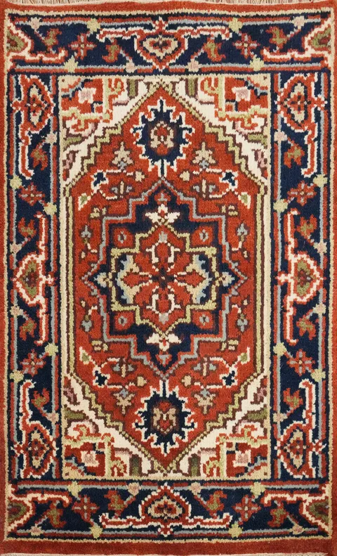 Orange Wool Medallion Heriz Serapi Accent Rug 2x3
