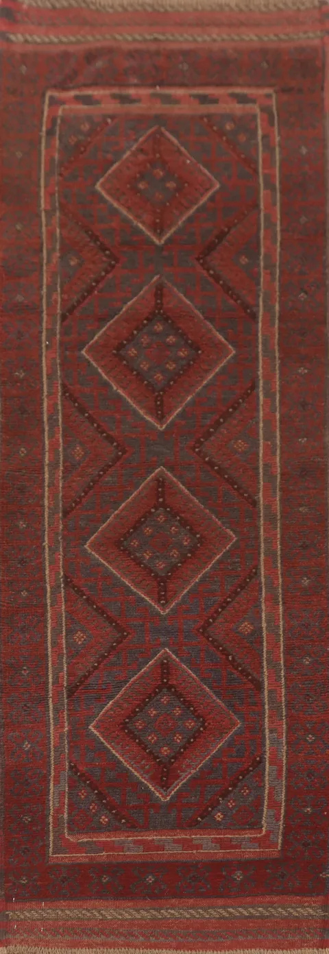 Tribal Red Balouch Afghan Runner Rug 2x8