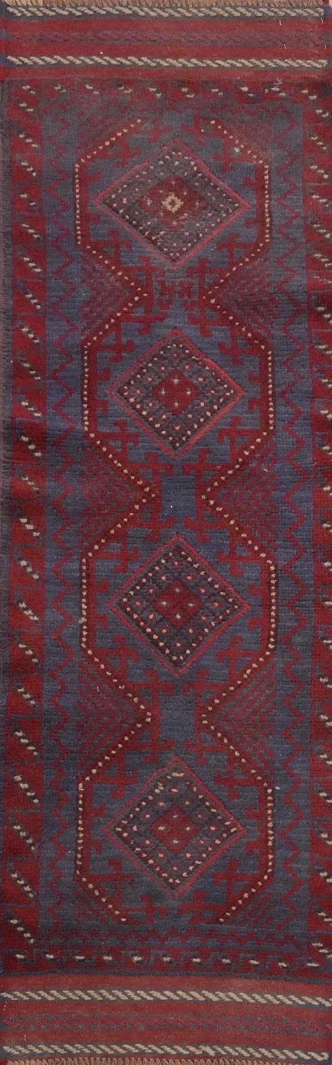 Geometric Balouch Afghan Runner Rug 2x8