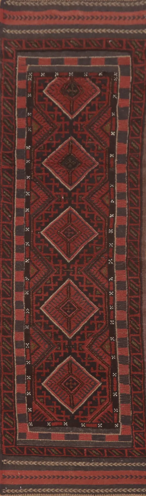 Geometric Balouch Afghan Runner Rug 2x8