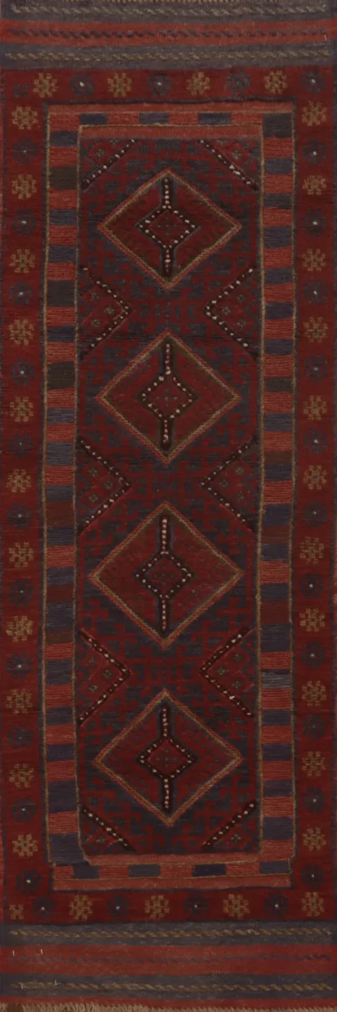 Geometric Balouch Afghan Runner Rug 2x7