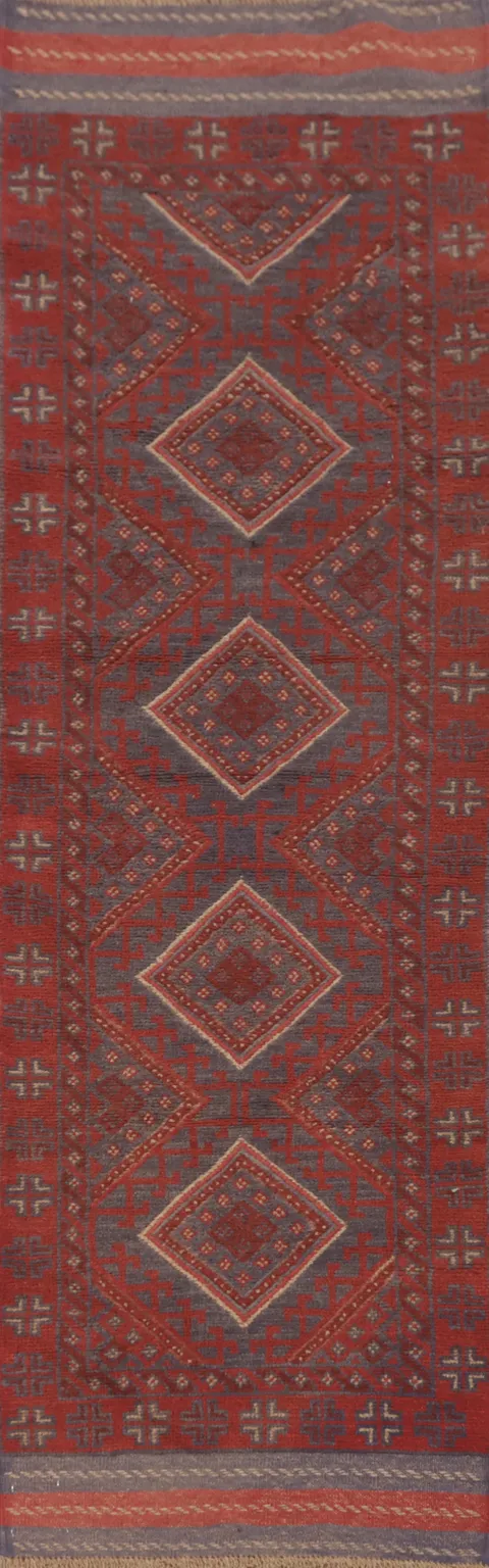 Geometric Balouch Afghan Runner Rug 2x8