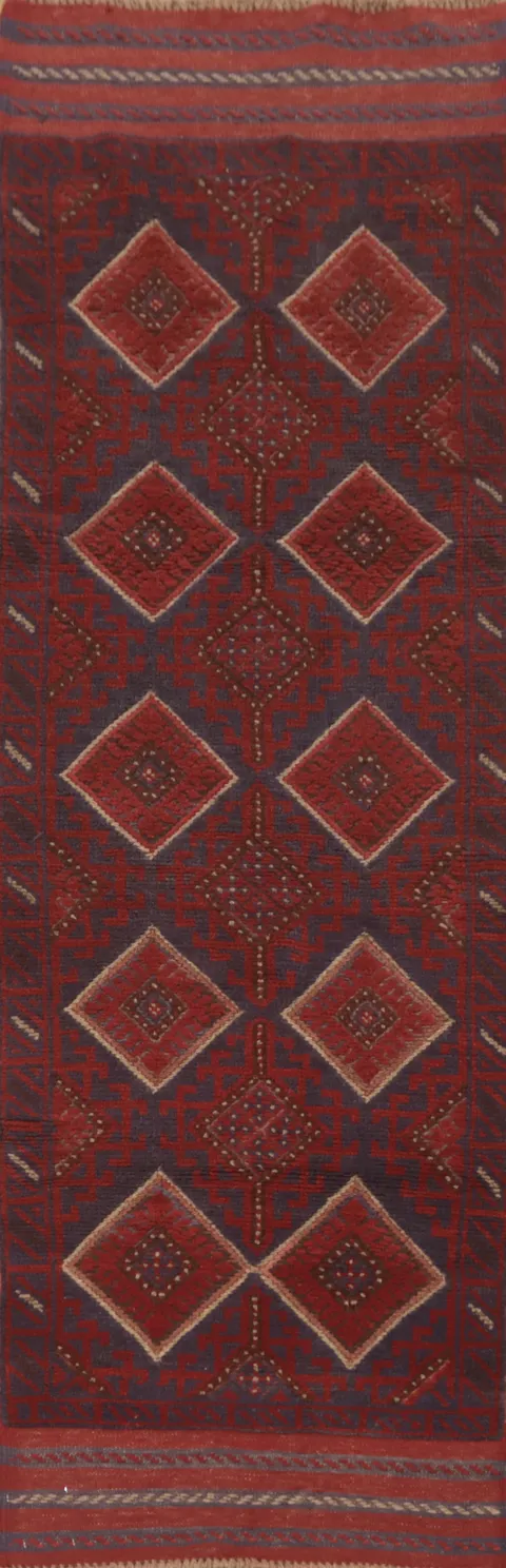 Tribal Red Balouch Afghan Runner Rug 2x8