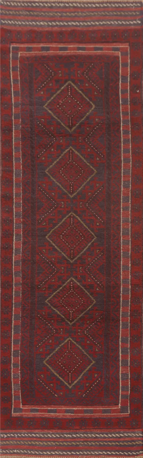 Tribal Red Balouch Afghan Runner Rug 2x8