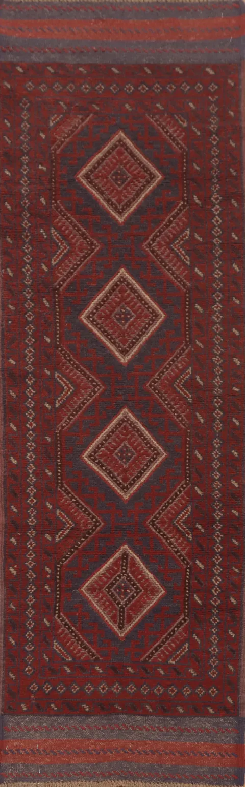 Tribal Red Balouch Afghan Runner Rug 2x8