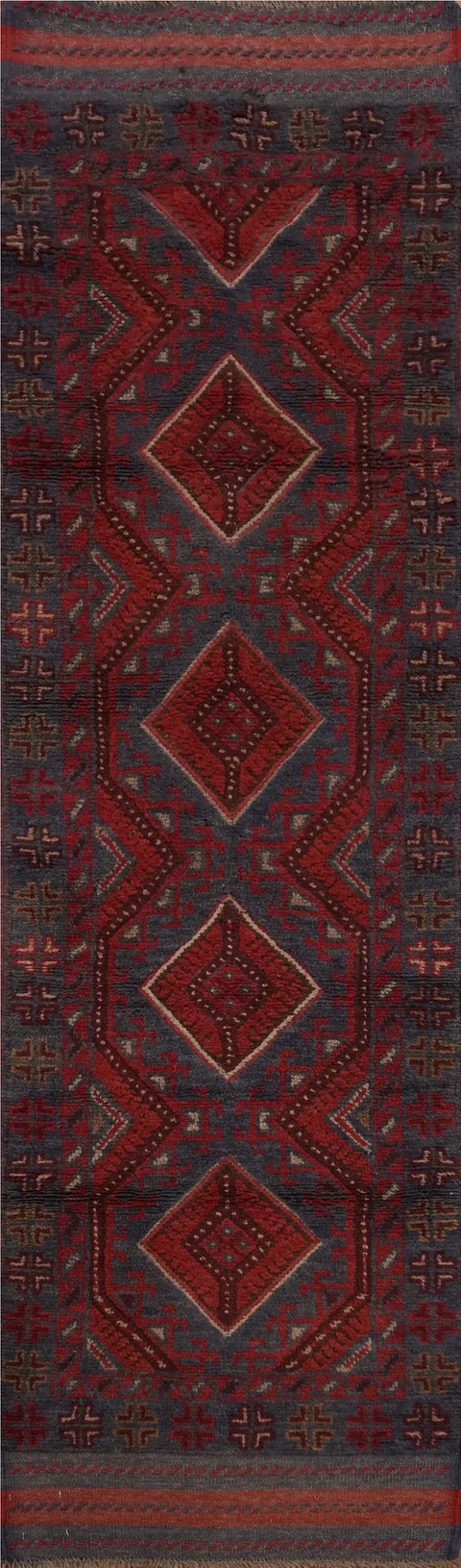 Handmade Wool Balouch Afghan Runner Rug 2x8