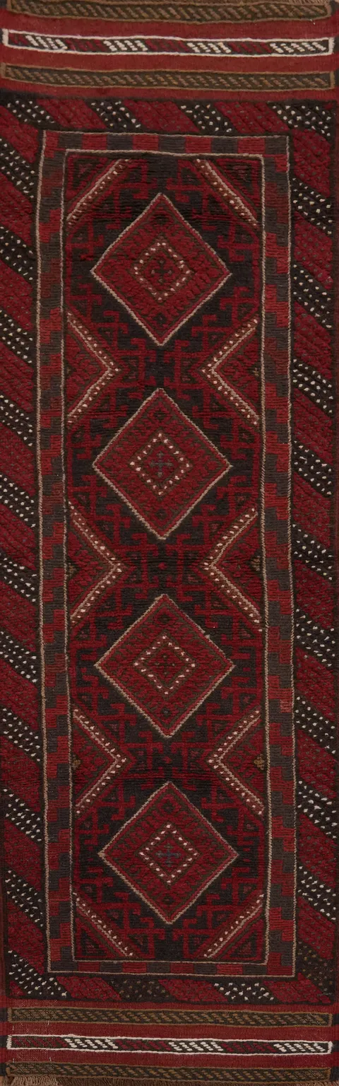 Tribal Red Balouch Afghan Runner Rug 2x7