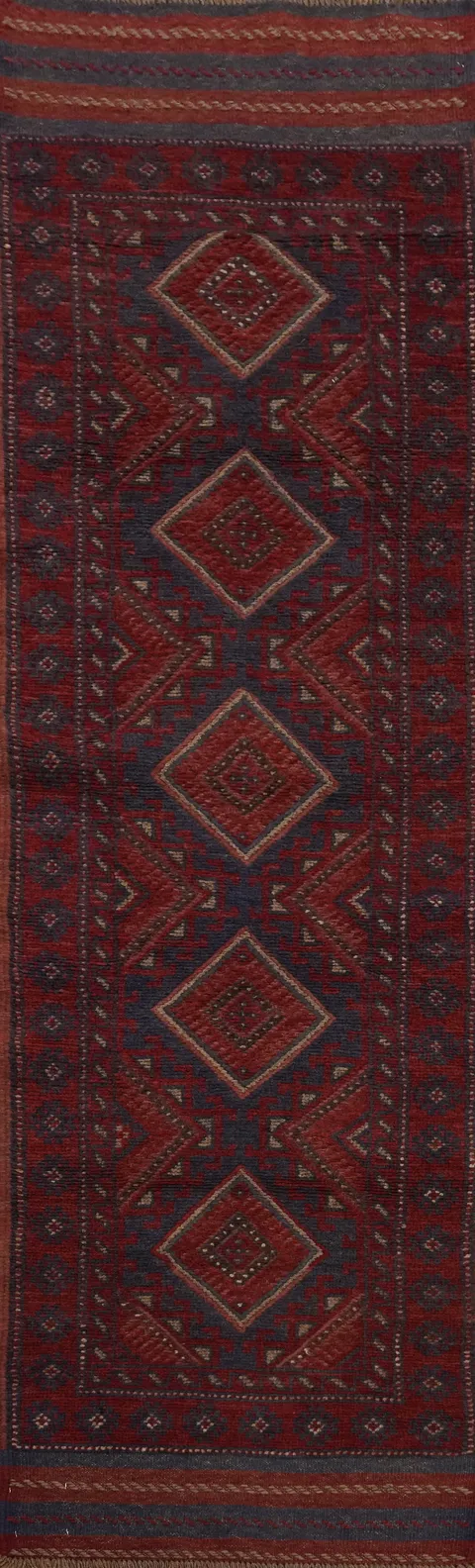 Tribal Red & Blue Balouch Afghan Runner Rug 2x8