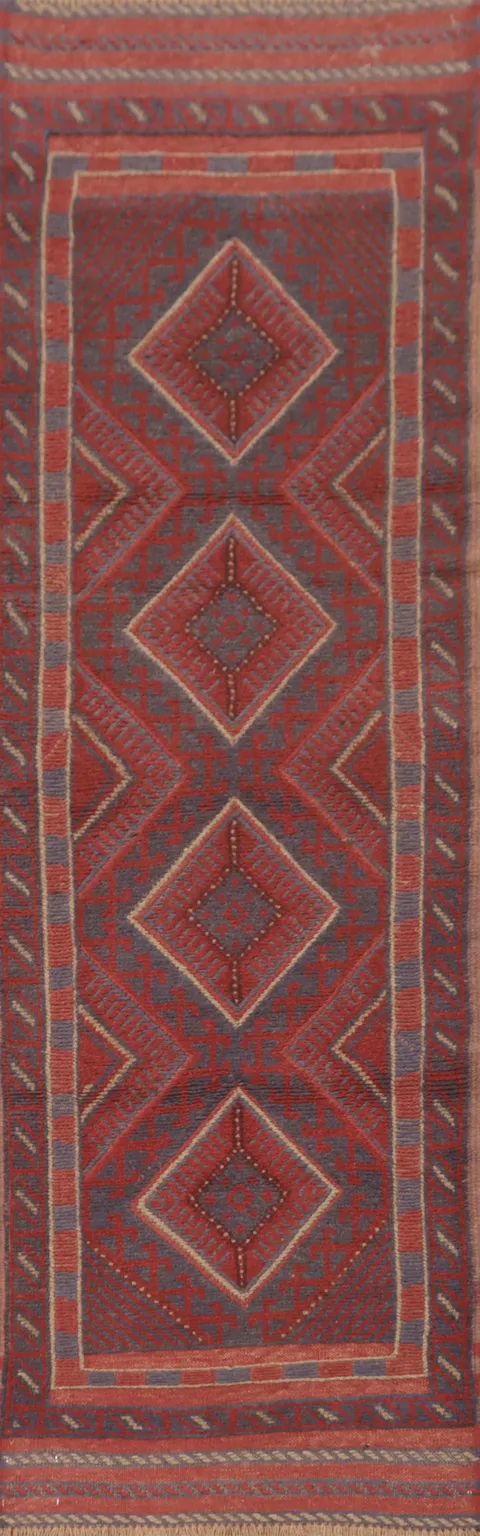 Tribal Red Balouch Afghan Runner Rug 2x7