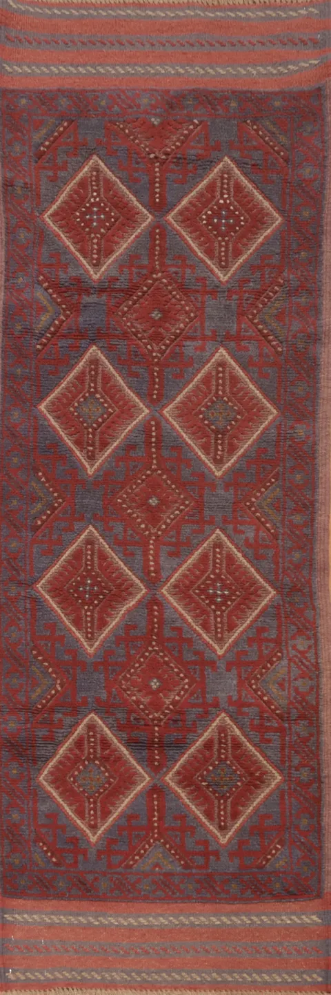 Tribal Wool Balouch Afghan Runner Rug 2x8