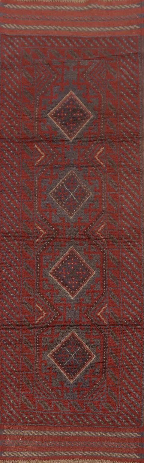 Geometric Balouch Afghan Runner Rug 2x8