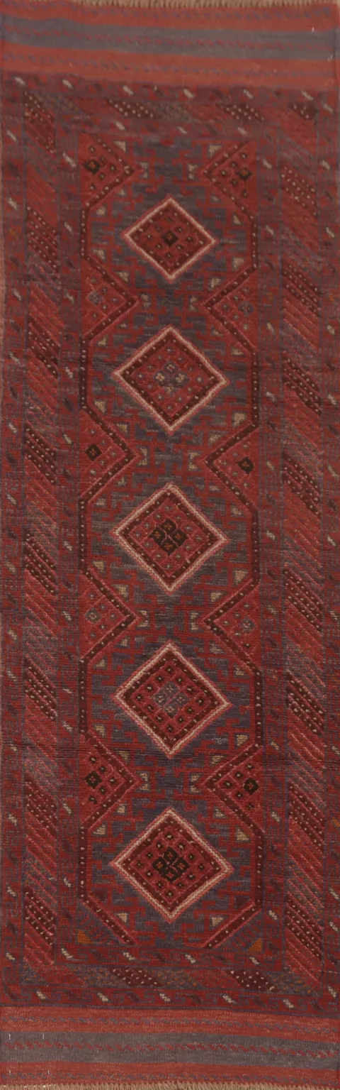 Geometric Balouch Afghan Runner Rug 2x8