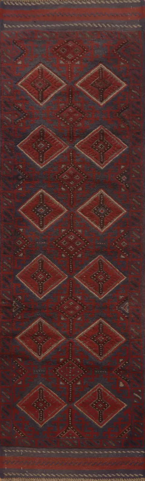 Geometric Balouch Afghan Runner Rug 2x8