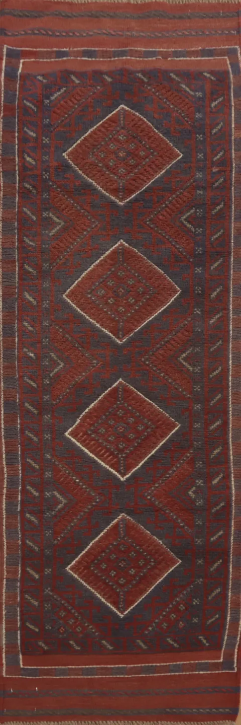 Geometric Balouch Afghan Runner Rug 2x8