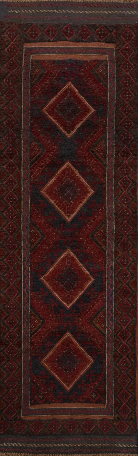 Handmade Wool Balouch Afghan Runner Rug 2x7