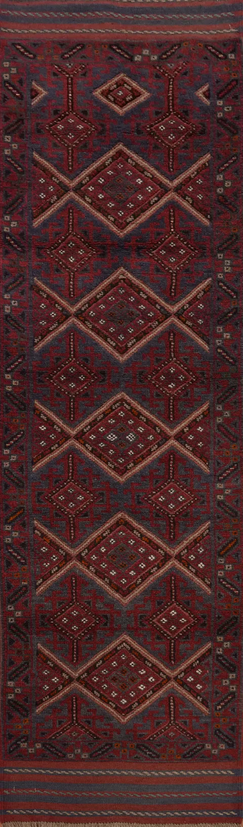 Handmade Wool Balouch Afghan Runner Rug 2x8