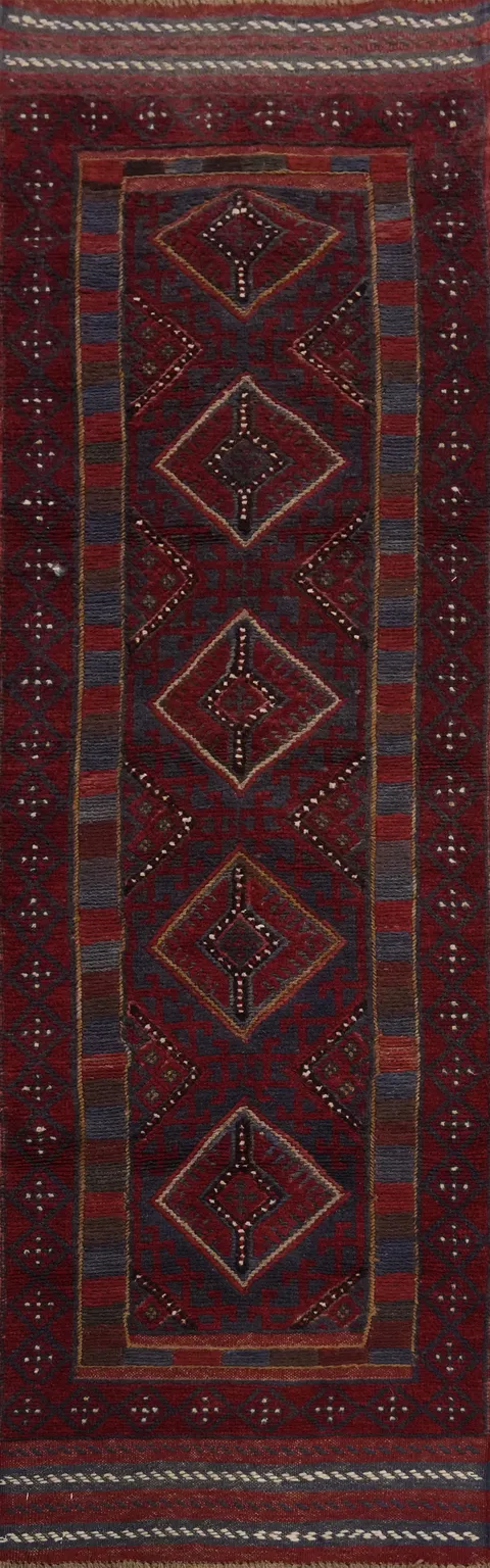 Handmade Wool Balouch Afghan Runner Rug 2x8