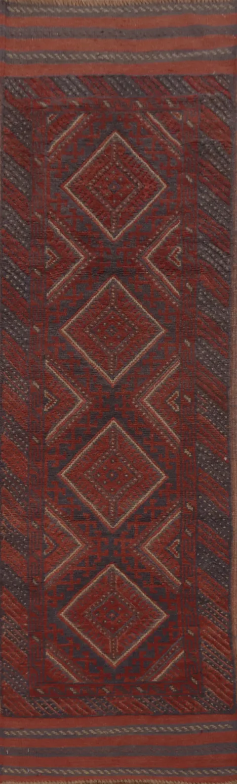 Tribal Red Balouch Afghan Runner Rug 2x8