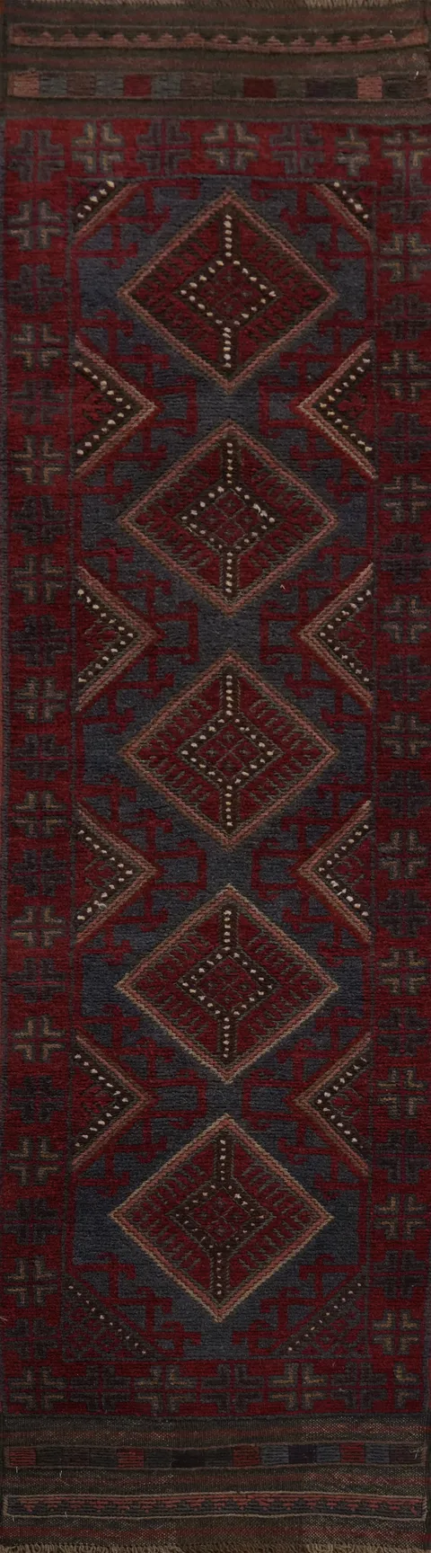 Handmade Wool Balouch Afghan Runner Rug 2x8