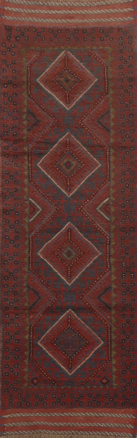Handmade Wool Balouch Afghan Runner Rug 2x8
