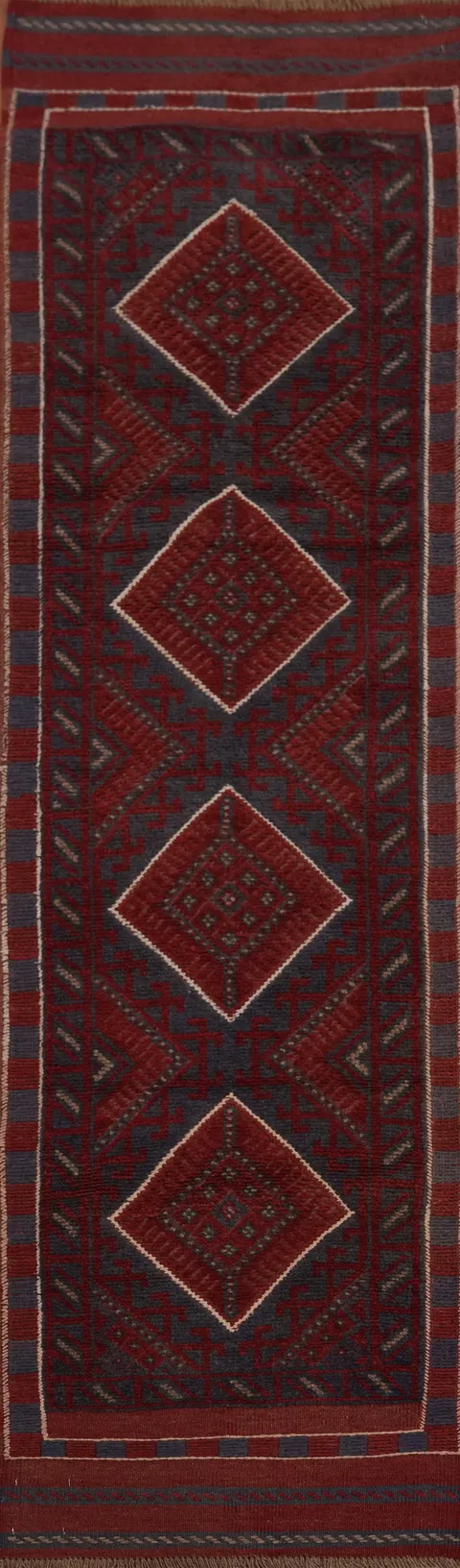 Geometric Balouch Afghan Runner Rug 2x8