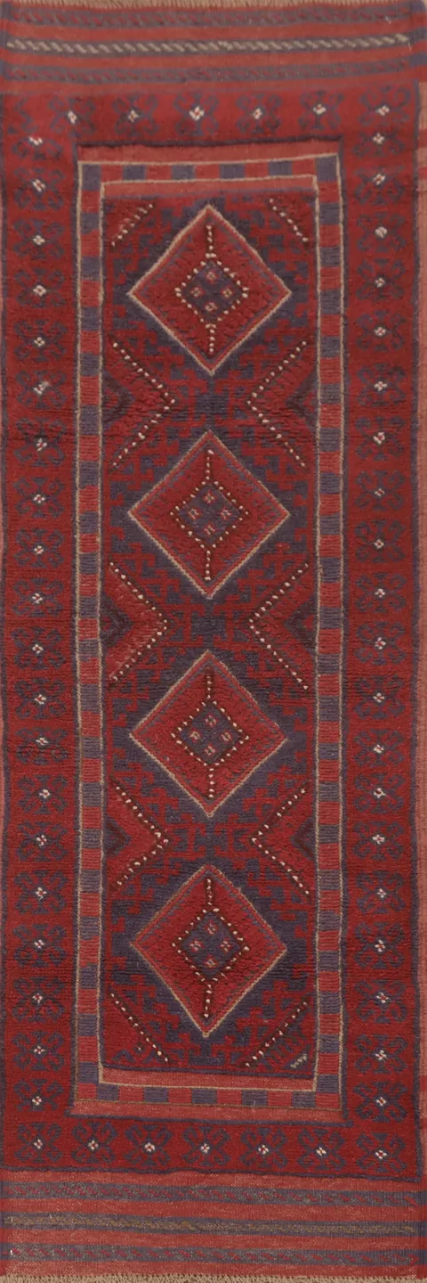Geometric Balouch Afghan Runner Rug 2x8