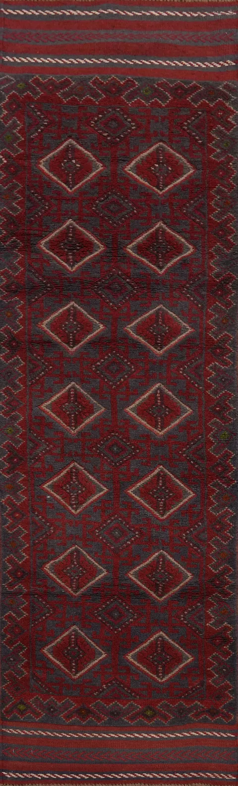 Geometric Balouch Afghan Runner Rug 2x8