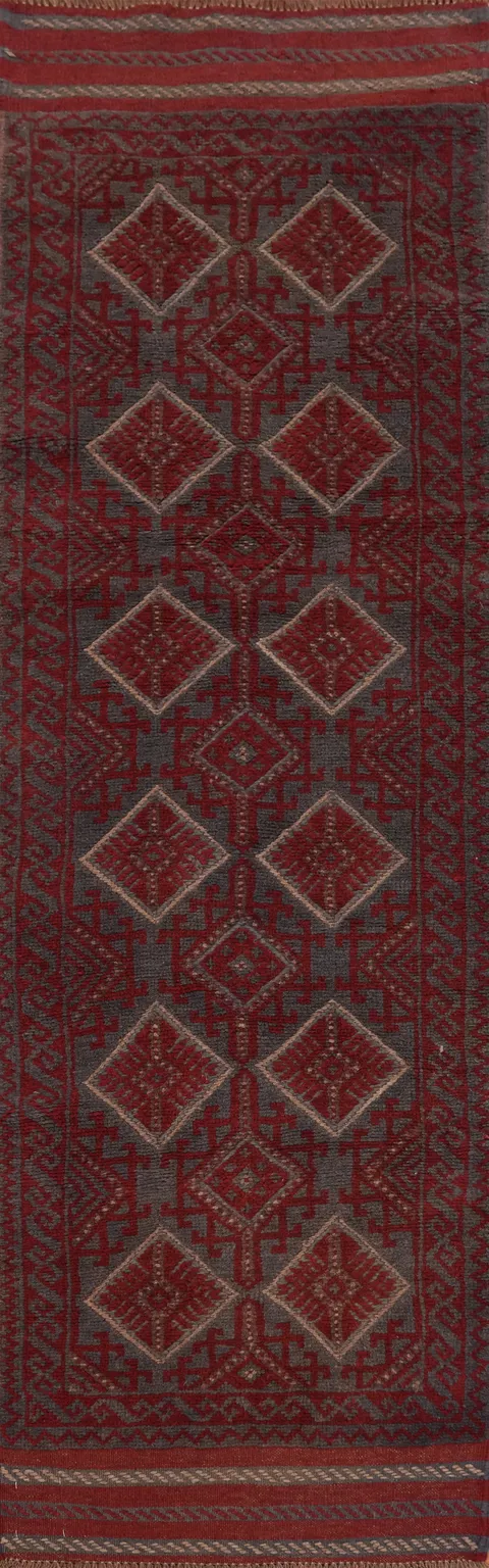 Geometric Balouch Afghan Runner Rug 2x8