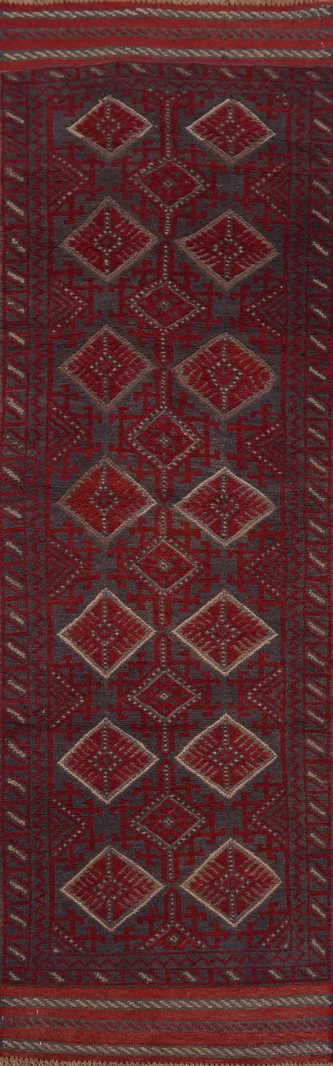 Geometric Wool Balouch Afghan Runner Rug 2x8