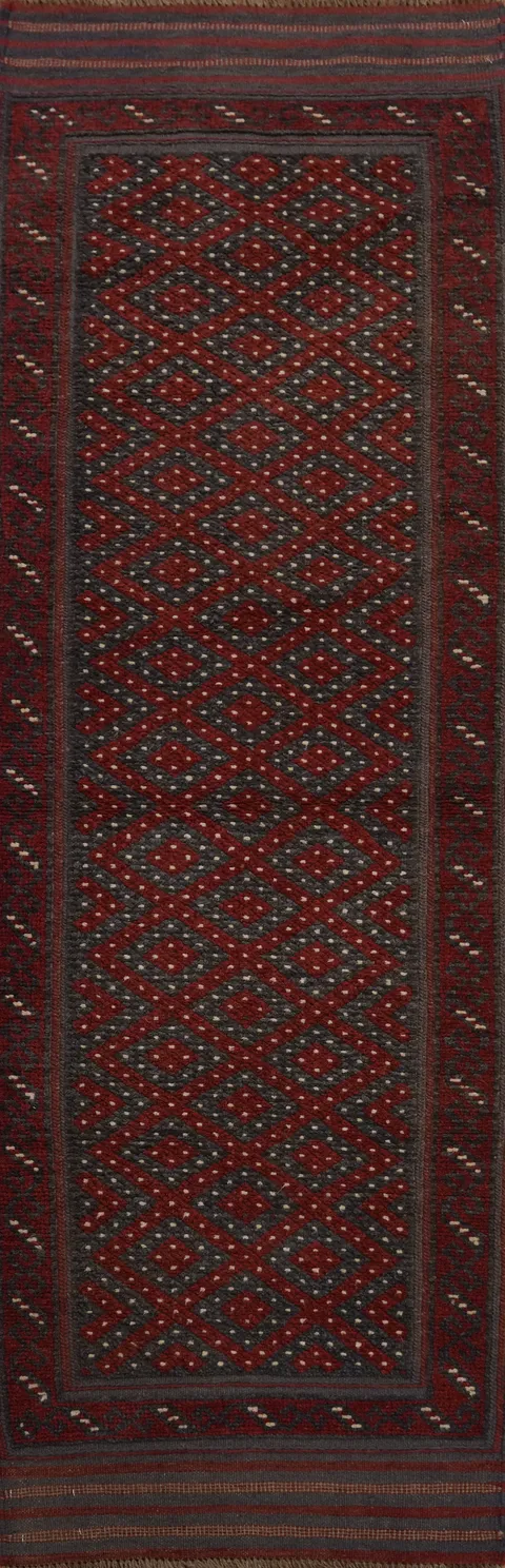 Geometric Balouch Afghan Runner Rug 2x8