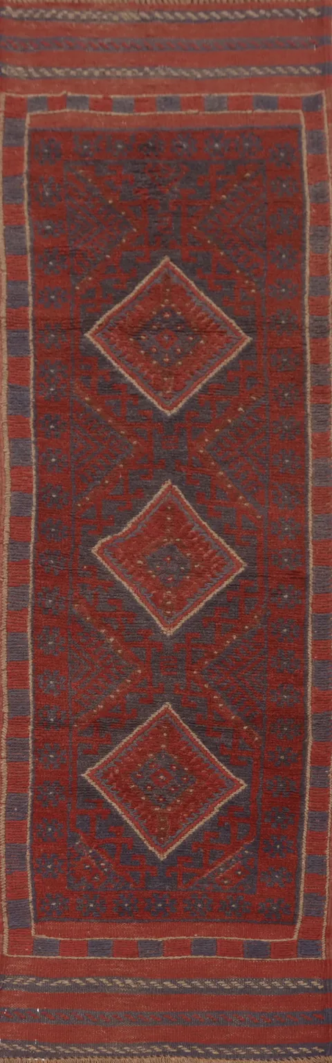 Tribal Red Balouch Afghan Runner Rug 2x8