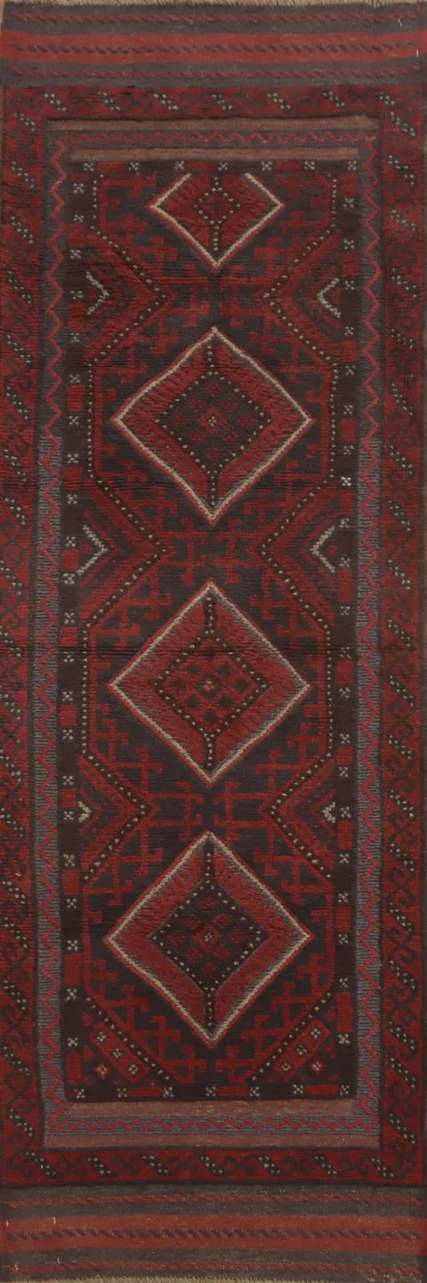 Handmade Wool Balouch Afghan Runner Rug 2x8