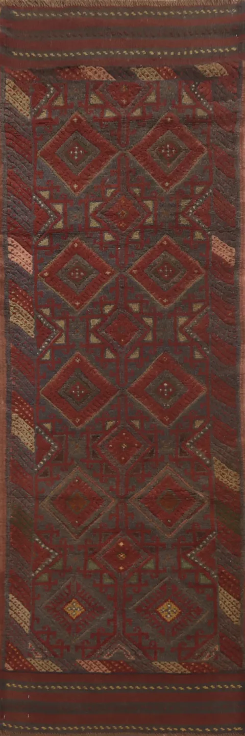 Geometric Balouch Afghan Runner Rug 2x8