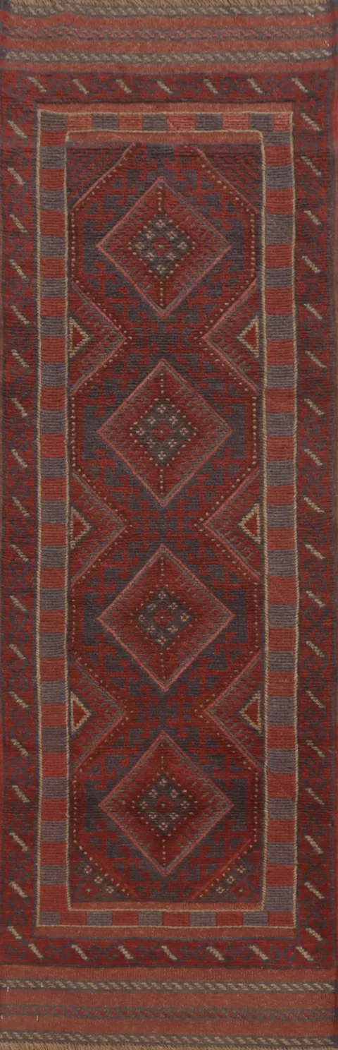 Tribal Red Balouch Afghan Runner Rug 2x7