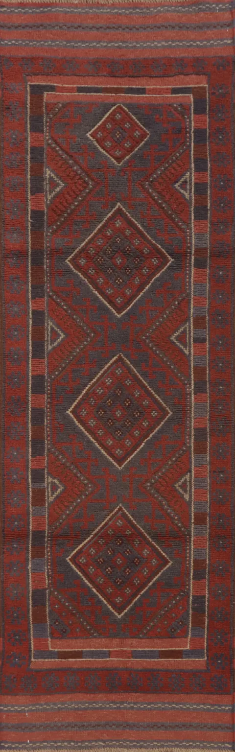 Geometric Balouch Afghan Runner Rug 2x8