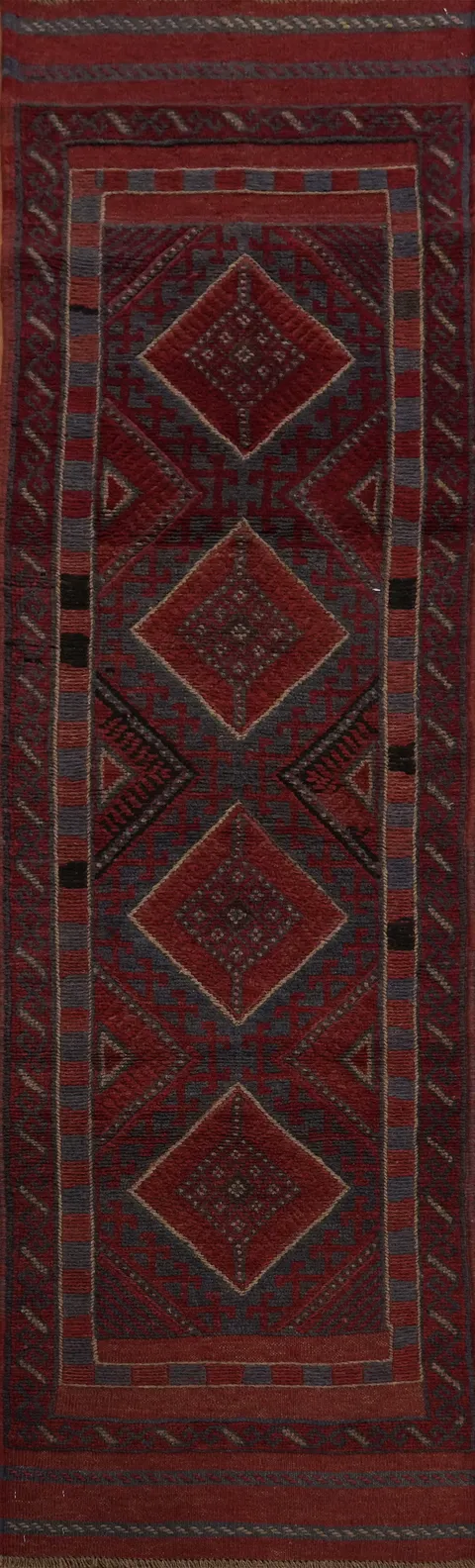 Geometric Balouch Afghan Runner Rug 2x8
