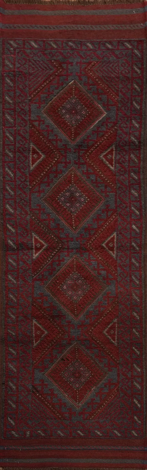 Geometric Balouch Afghan Runner Rug 2x8