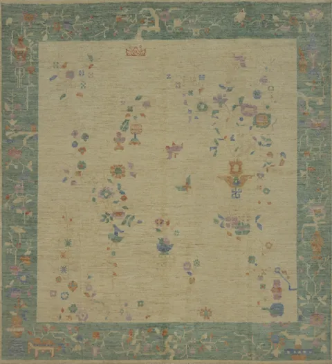 Vegetable Dye Art Deco Square Area Rug 7x7