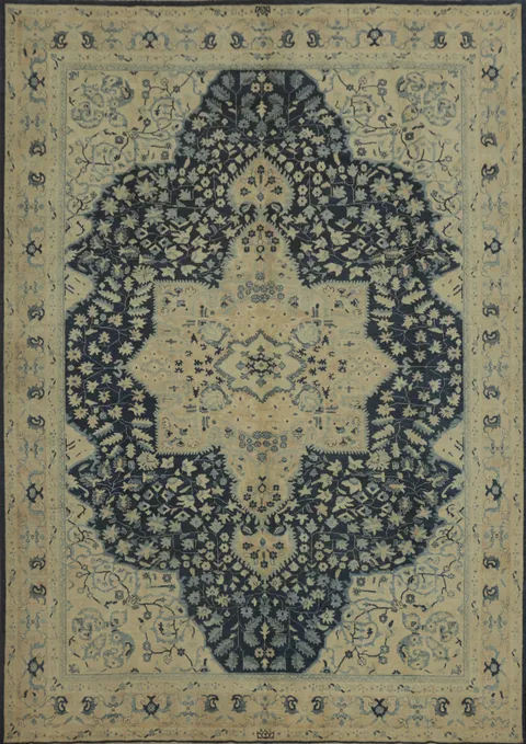 Vegetable Dye Blue Floral Oushak Large Area Rug 9x12
