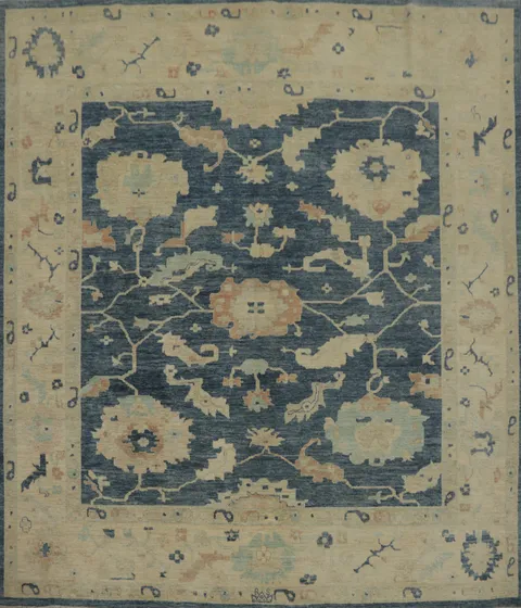 Vegetable Dye Blue Oushak Room Size Square Area Rug 10x10