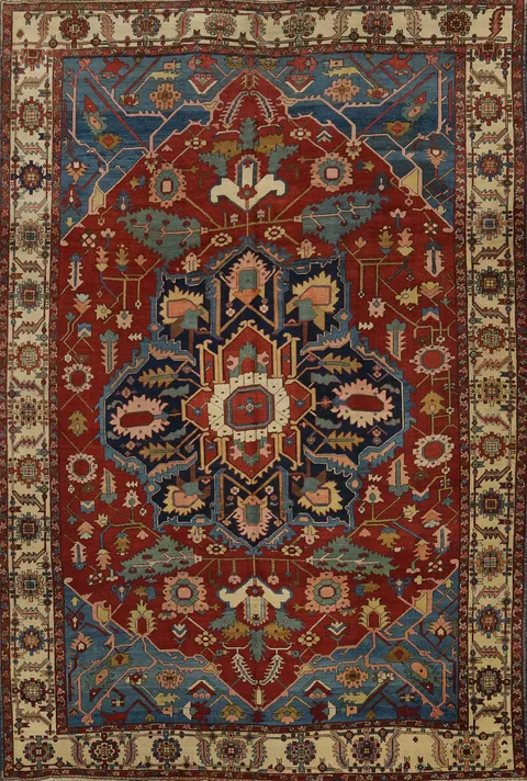 Pre-1900 Vegetable Dye Heriz Serapi Persian Large Rug 11x14