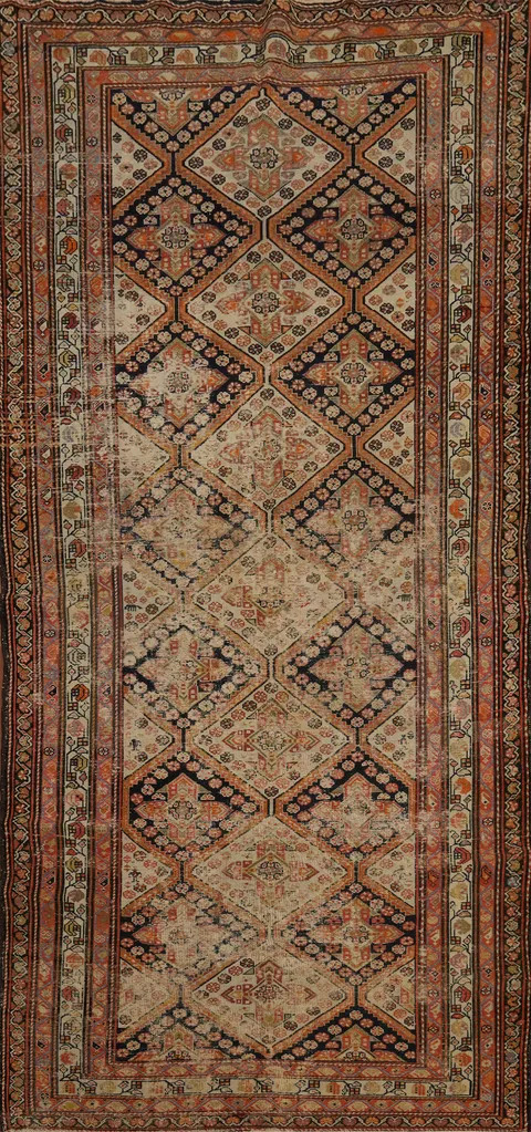 Pre-1900 Antique Bakhtiari Vegetable Dye Persian Rug 5x10