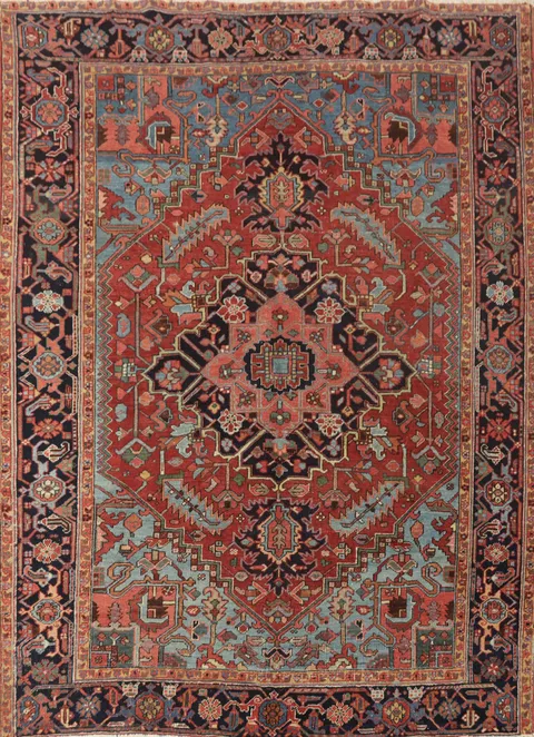 Antique Vegetable Dye Heriz Serapi Persian Area Rug 7x9