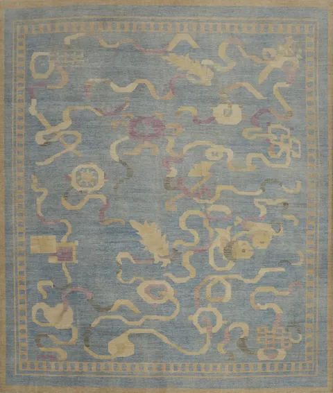 Blue Handmade Ziegler Vegetable Dye Large Square Rug 15x15