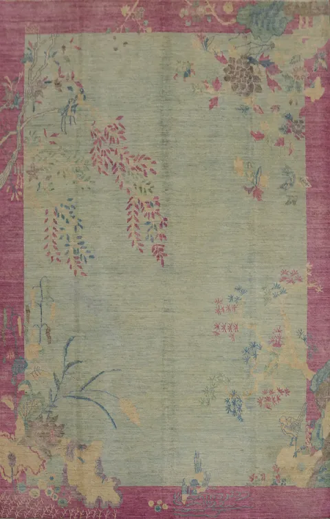 Floral Art Deco Vegetable Dye Area Rug 9x12