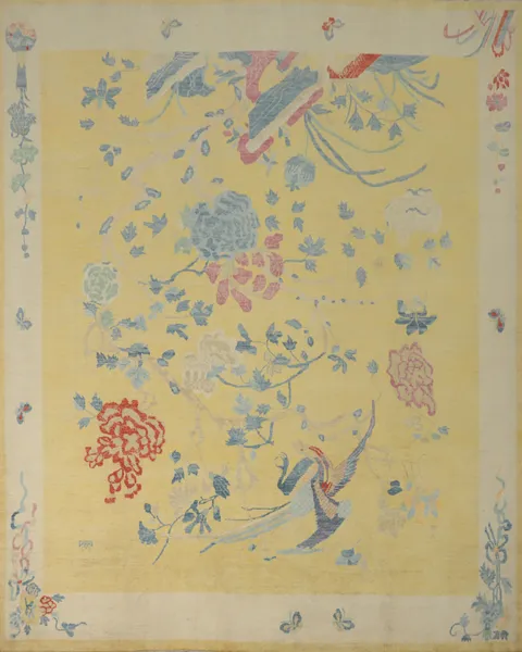 Floral Art Deco Vegetable Dye Large Rug 14x15
