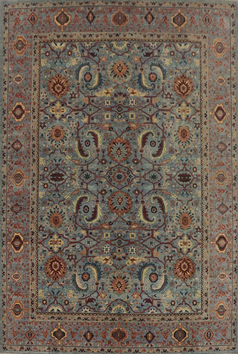 Floral Blue Ziegler Vegetable Dye Area Rug 9x12