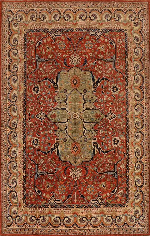 Orange Floral Ziegler Vegetable Dye Area Rug 9x12
