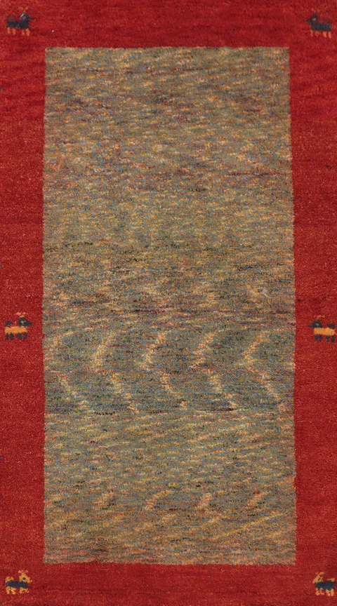 Rustic Elegance: Gabbeh Rug 2x4 with Vibrant Red Border