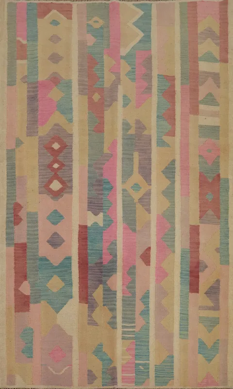 Pastel Colorful Kilim Tribal Wool Area Rug 5x8